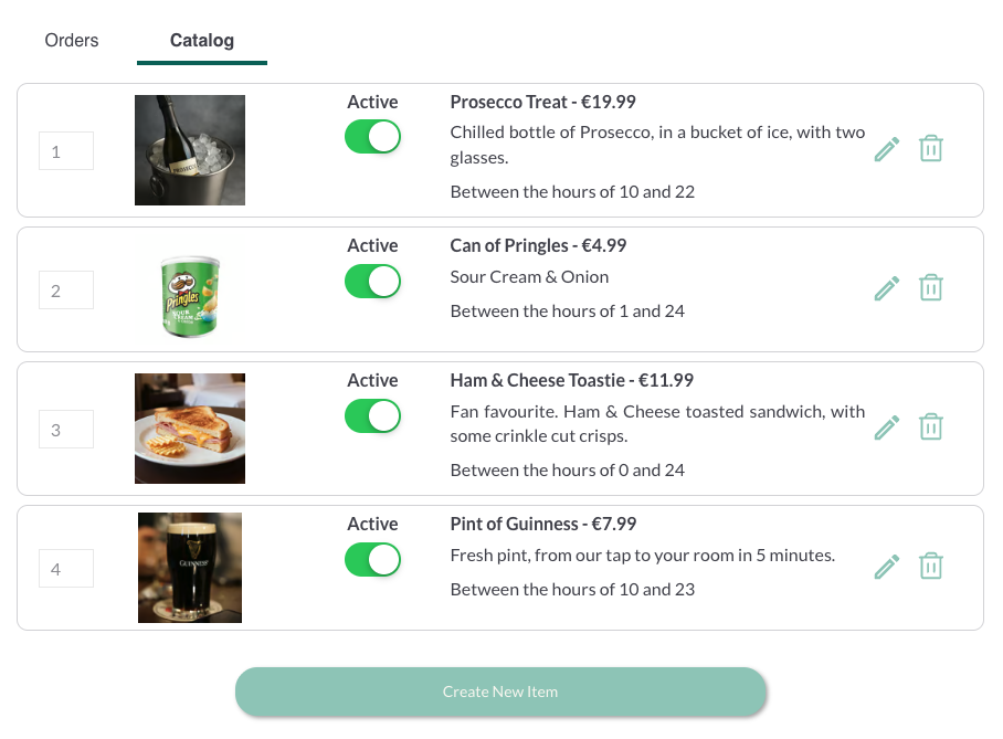 Room service catalog management